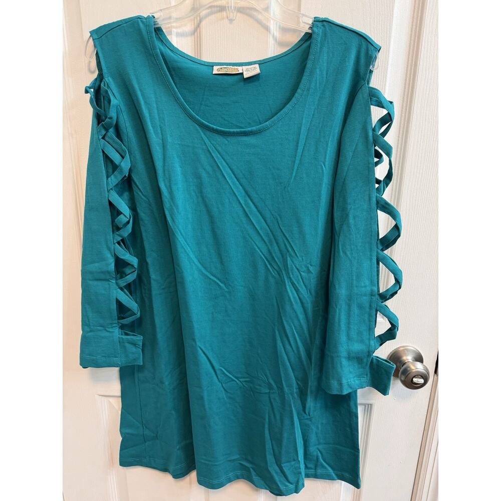 Collections Etc Womens L Jade Green Lattice Sleeve Tunic